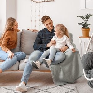 Happy family in living room