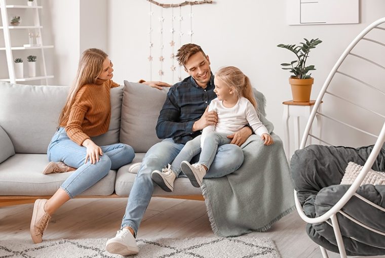 Happy family in living room