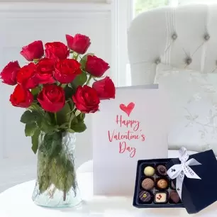 Letterbox 12 Red Roses 9 Luxury Chocolates Vd Card